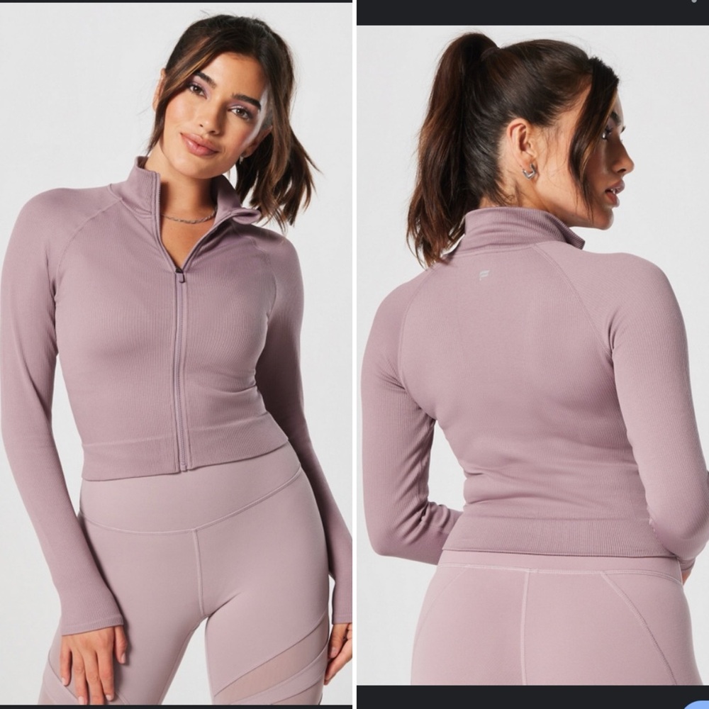 Fabletics Cropped Seamless Rib Train Jacket Misty… - image 12